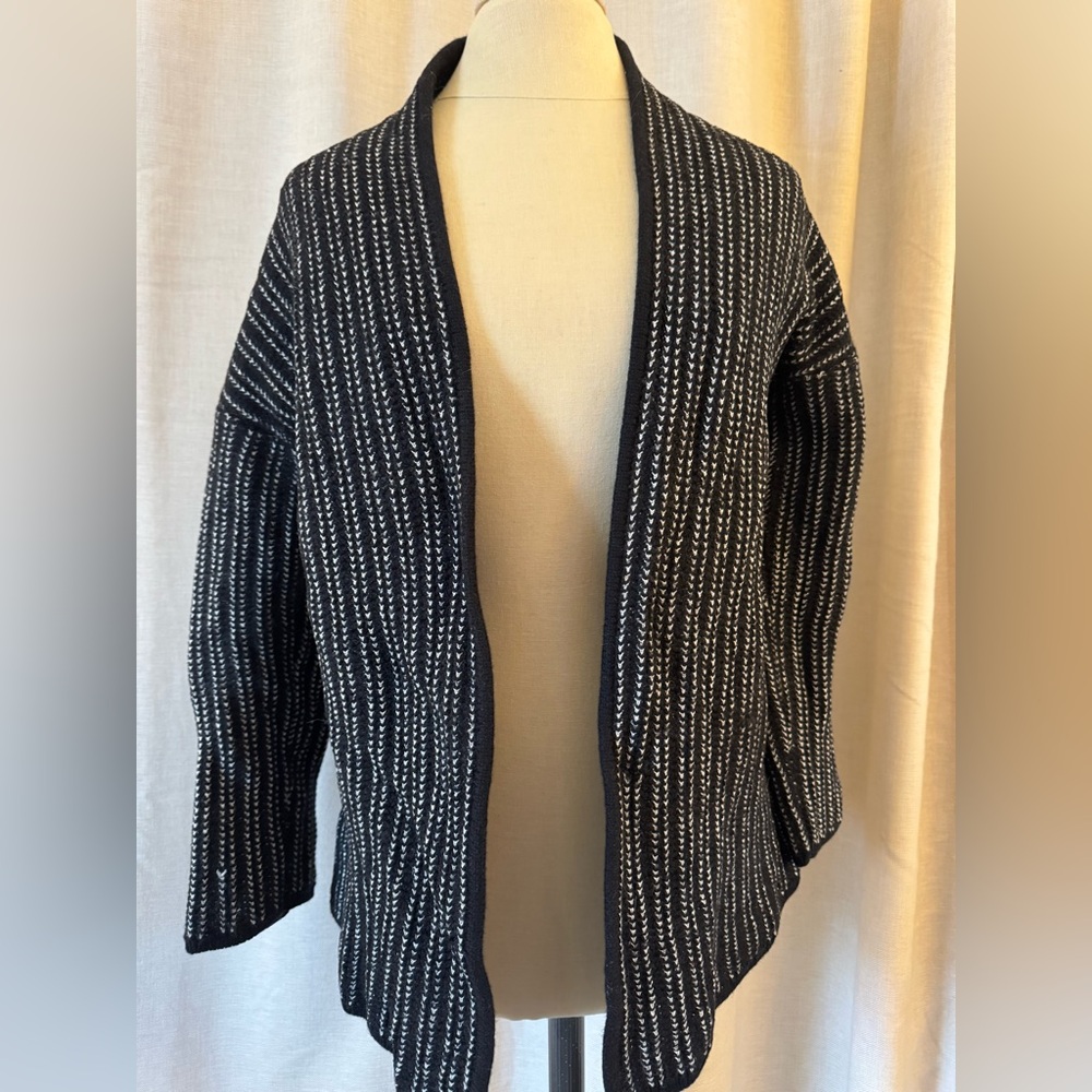 St. John Black and White Open-Front Cardigan